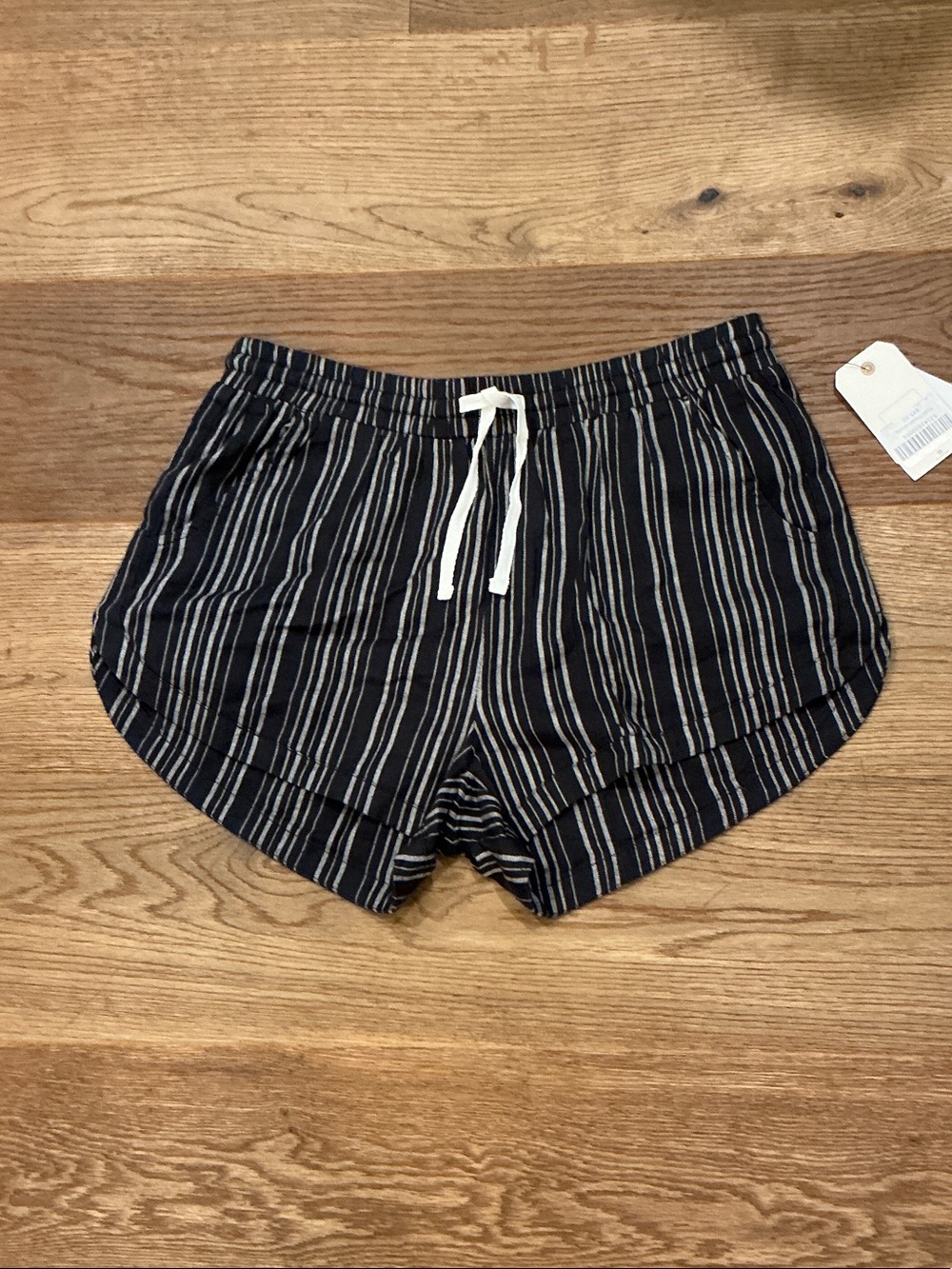 Billabong Navy and White Striped Drawstring Athletic Shorts